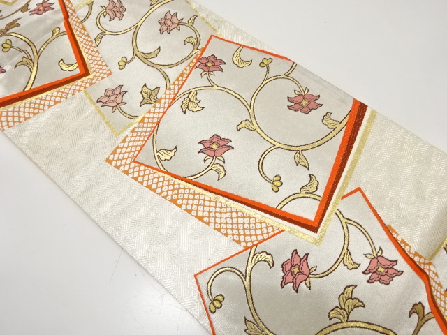 JAPANESE KIMONO / ANTIQUE FUKURO OBI / SILK / WOVEN SHIKISHI PATTERN